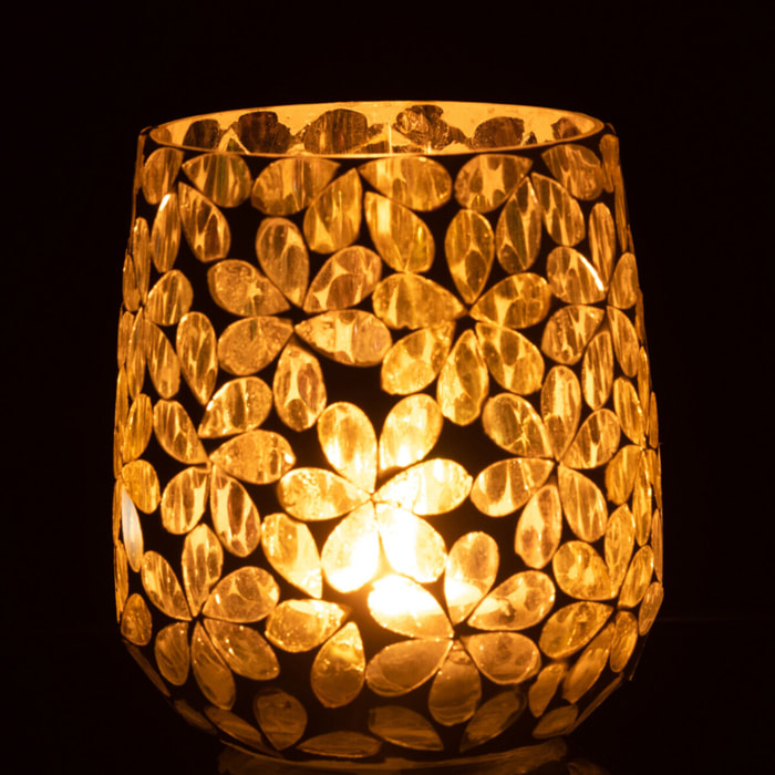 J-Line photophore Fleurs - verre - jaune/argent - medium