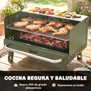 Barbacoa de Carbón Plegable, Barbacoa Portátil, 52x37x31,8 cm, con Rejilla Ajustable, Estante Lateral Plegable y Bandeja de Carbón Extraíble, para Camping, Picnic, Fiesta en Jardín, Verde