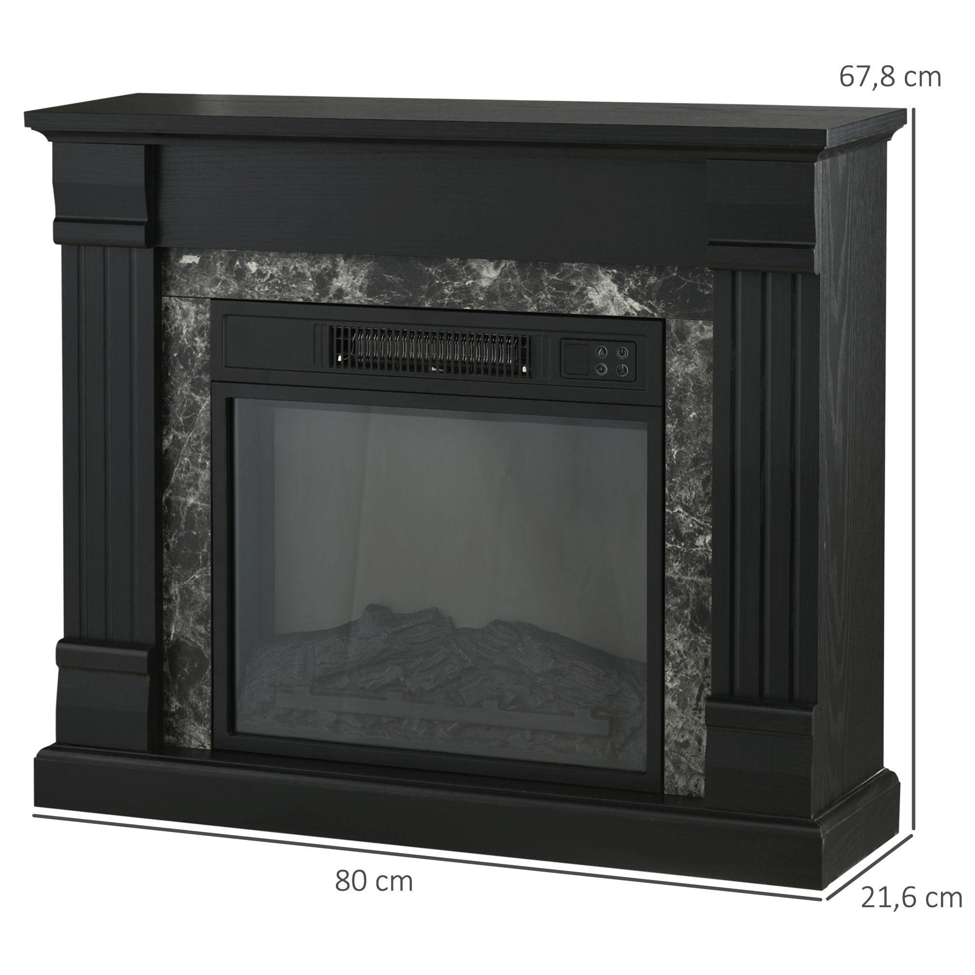 Chimenea Eléctrica 1800W Chimenea Decorativa con Efecto de Llama Mando a Distancia Temporizador Termostato Protección Contra Sobrecalentamiento para Sala 30 m² Negro