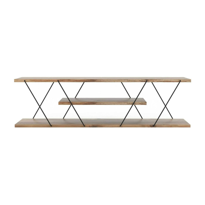 Mobile porta TV Desdemona, Credenza da soggiorno, Armadio basso per TV, Base parete attrezzata, 120x30h33 cm, Nero e Noce