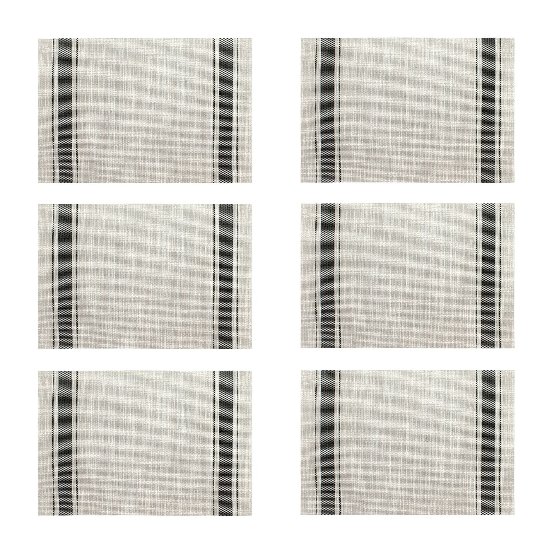 Lot de 6 sets de table tissé en PVC beige et noir 45x30cm
