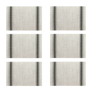Lot de 6 sets de table tissé en PVC beige et noir 45x30cm