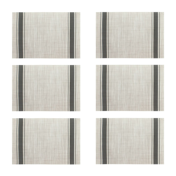 Lot de 6 sets de table tissé en PVC beige et noir 45x30cm