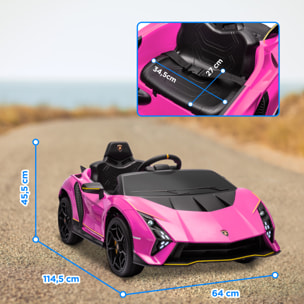 Coche Eléctrico para Niños de +3 Años Lamborghini Autentica Coche Eléctrico con Batería 12V Mando a Distancia Faros Bocina Arranque Suave y Música MP3 Rosa