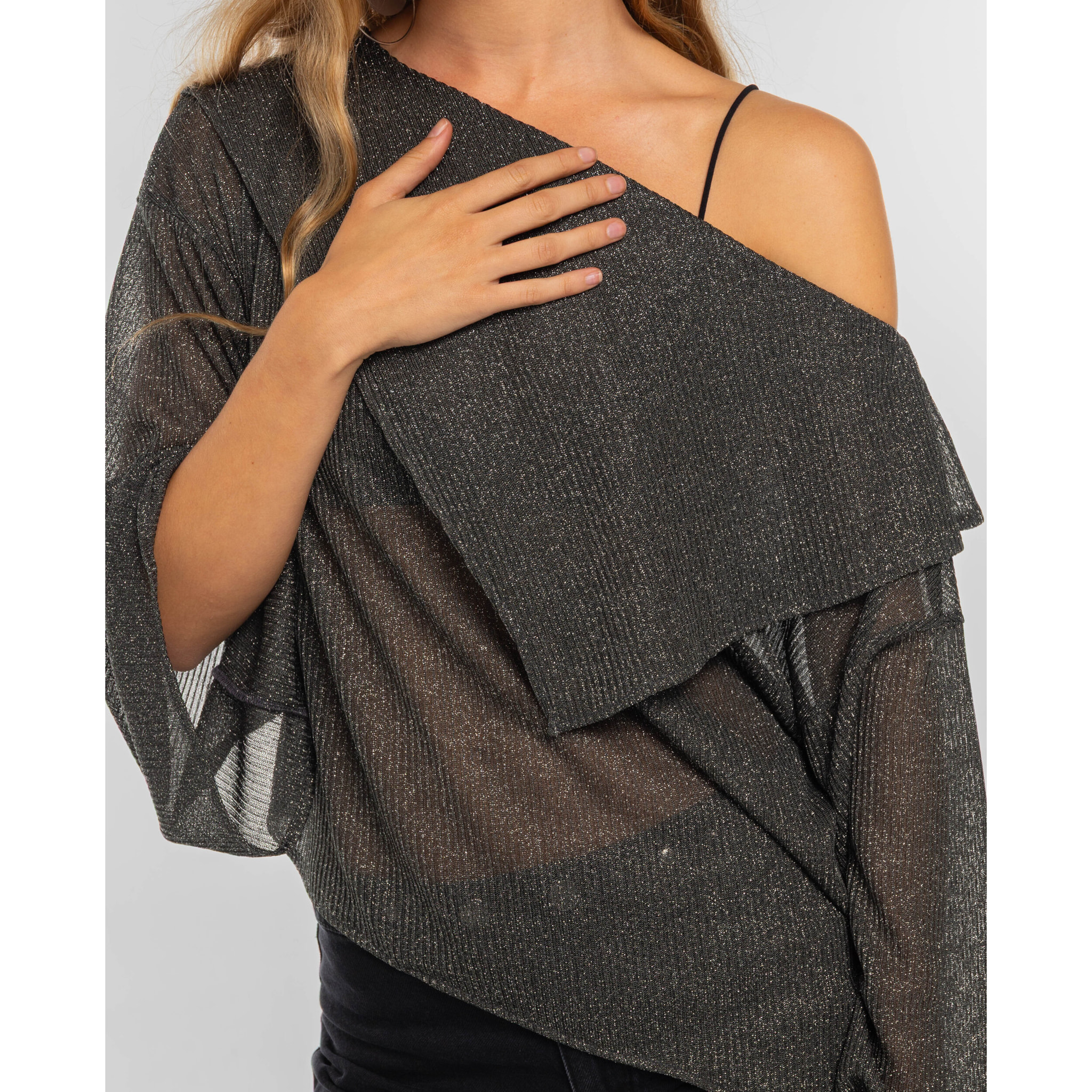 Blusa de punto con lúrex y diseño asimétrico de mujer