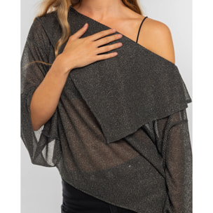 Blusa de punto con lúrex y diseño asimétrico de mujer