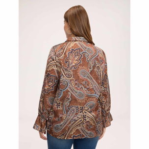 Fiorella Rubino - Blusa in raso con stampa e colletto - Marrone