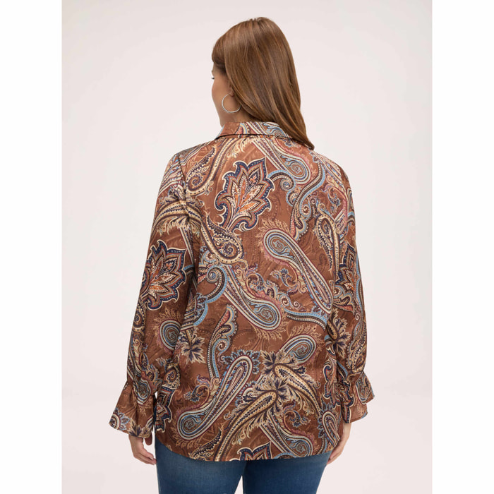 Fiorella Rubino - Blusa in raso con stampa e colletto - Marrone