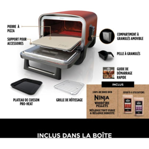 Four à pizza électrique NINJA Woodfire OO101EU orange inox, 1 pizza 30 cm, préchauffage 15 min, jusqu'à 370°C