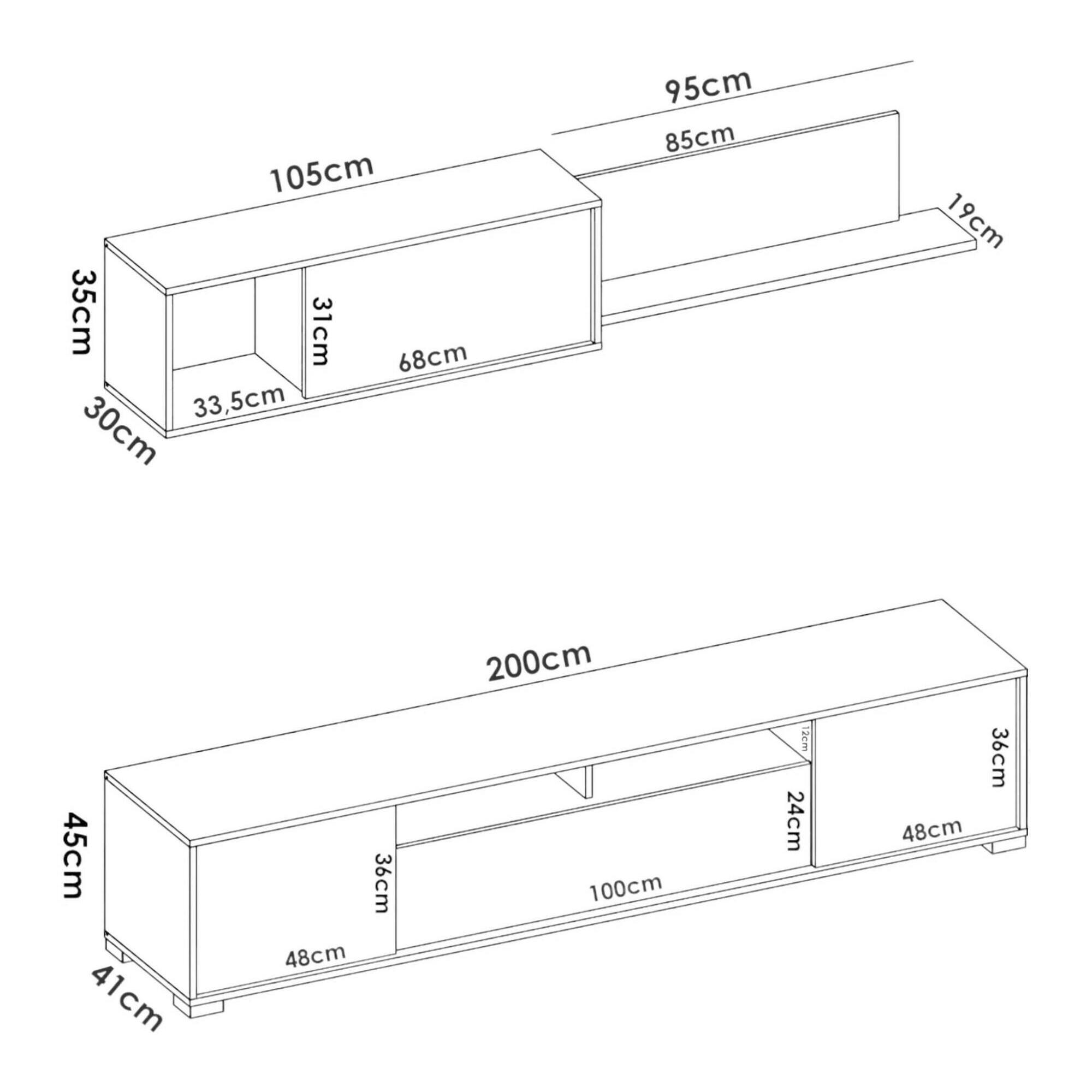 Parete attrezzata Gruf, Set da soggiorno porta TV, Mobile salotto multiuso, 200x41h180 cm, Bianco e Antracite