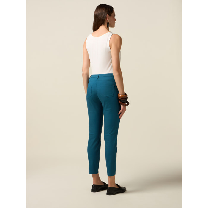 Oltre - Pantalones ajustados de mezcla de algodón - Petrol Blue