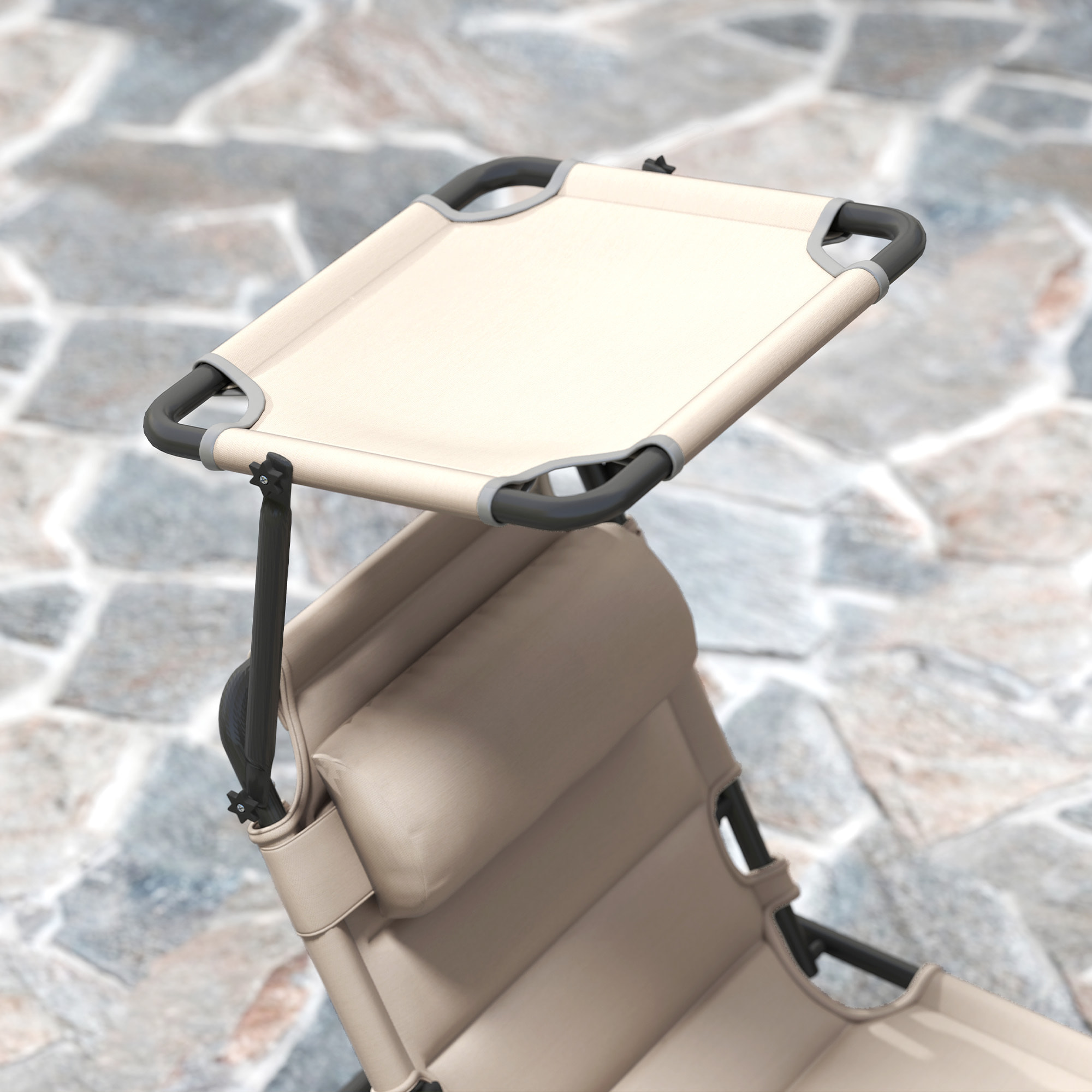 Lot de 2 bains de soleil transats pliables réglables avec pare-soleil taupe