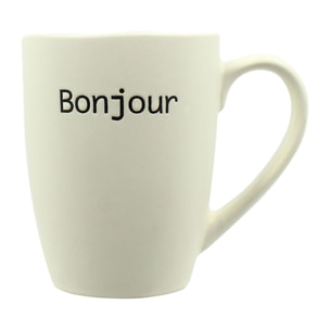 Lot de 6 mugs 38cl en grès blanc à message BONJOUR