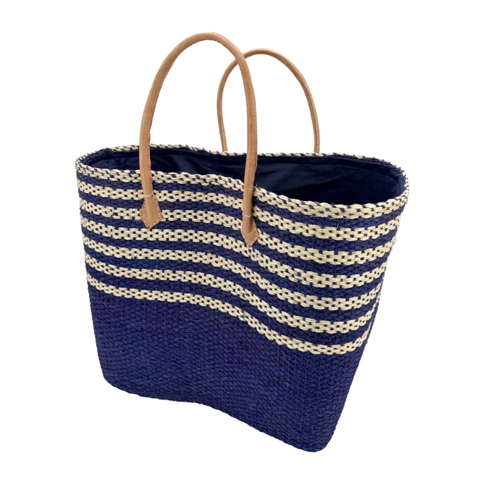 Panier artisanal de Madagascar - Amoroni GM Bleu marine avec pochon