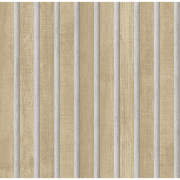 Papel pintado CERAMIKO, Slat wall beige, blanco 53x1000 cm