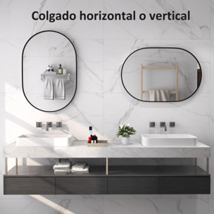 Espejo de Baño Ovalado Espejo Decorativo de Pared con Marco de Aluminio para Salón Entrada Pasillo Horizontal o Vertical Negro