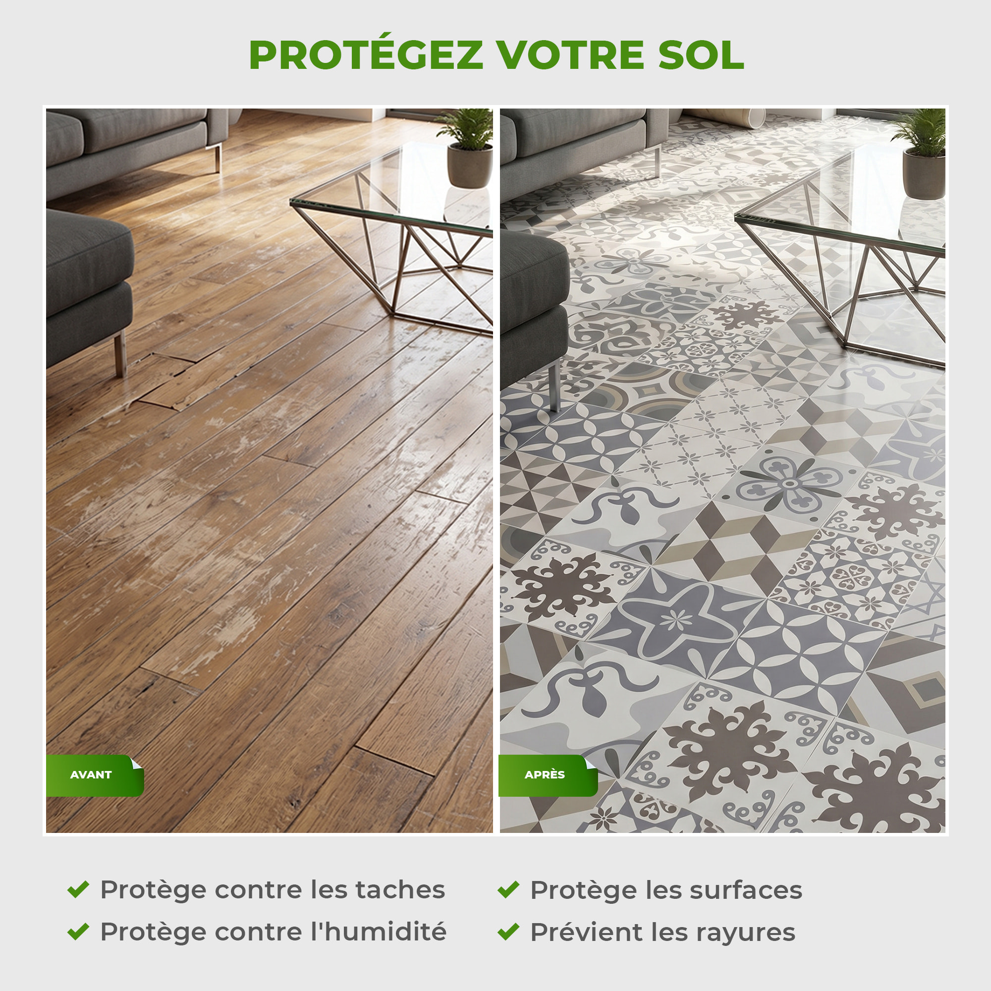 Sticker Sol avec laminat de Protection en Plastique Anti-dérapant | Stickers adhésif Sol - CARREAUX DE CIMENT SOL TOLOMEO - 1 sticker