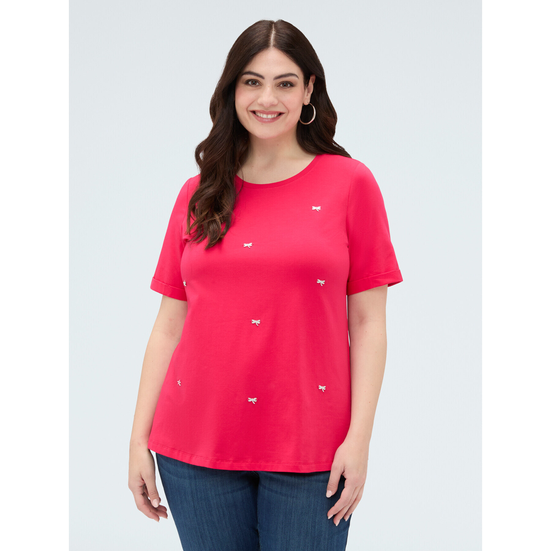 Fiorella Rubino - Camiseta de algodón con charm de libélula - Fuchsia