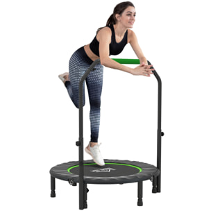 Trampolín de Fitness Adultos Ø102 cm, Cama Elástica Plegable con Mango Ajustable de 4 Niveles, Marco de Acero, para Entrenamiento Piernas, Cuerpo en Hogar, Oficina, Gimnasio, Negro y Verde