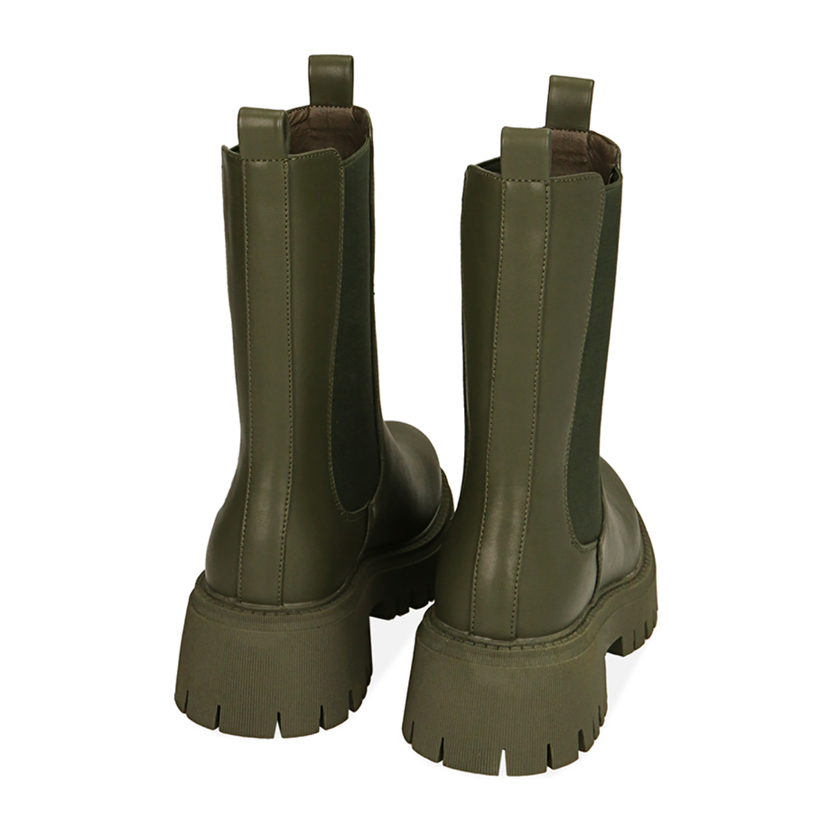 Botas Chelsea verde militar, tacón 5,5 cm.