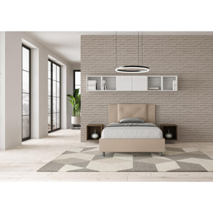 Cama con almacenaje acolchada 120x200 cuero sintético gris paloma Appia