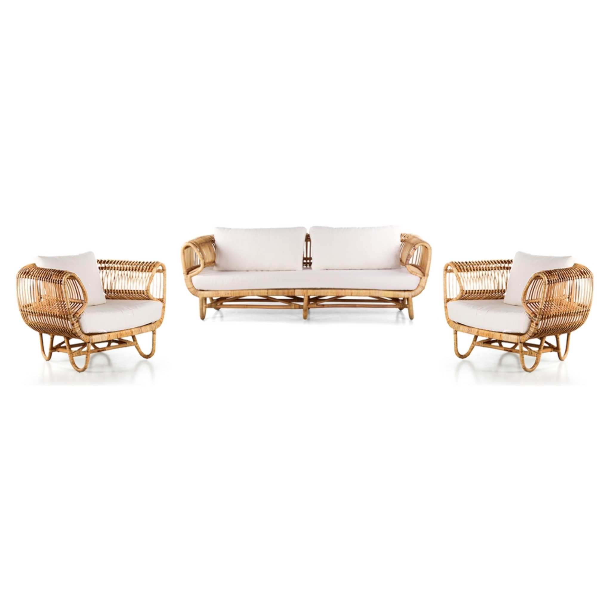 Salotto da giardino in rattan naturale con cuscini ecrù - Miles