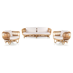 Salotto da giardino in rattan naturale con cuscini ecrù - Miles