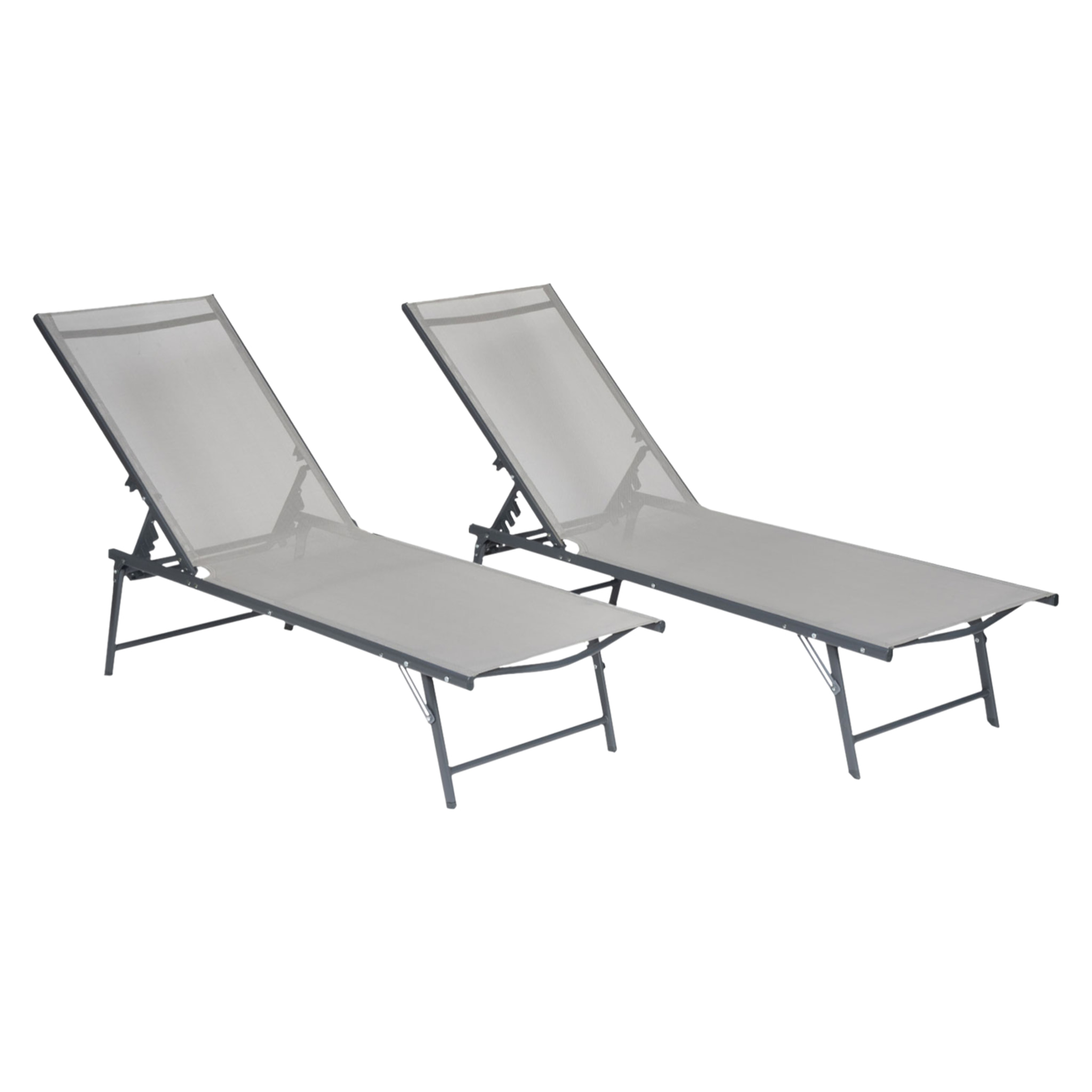 Lot de 2 bains de soleil pliants SICILIA en textilène gris - structure anthracite