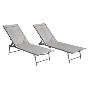 Lot de 2 bains de soleil pliants SICILIA en textilène gris - structure anthracite