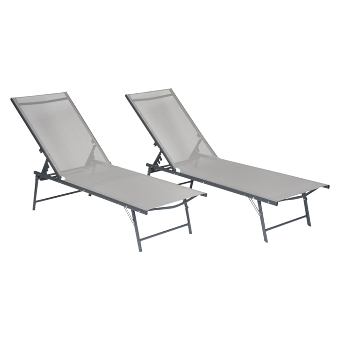 Lot de 2 bains de soleil pliants SICILIA en textilène gris - structure anthracite