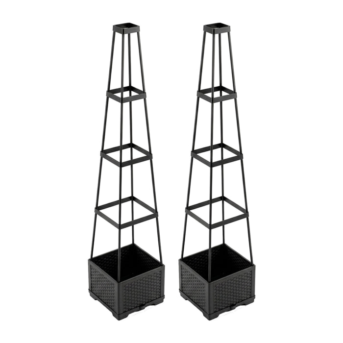 Kiri - Set 2 Vasi Fioriere per Piante di Pomodoro Rampicanti 27x 142,5 cm Autoirrigante in Plastica Nero