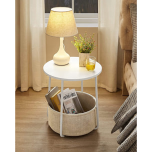 Tavolino da caffè rotondo bianco con cesto portaoggetti beige
