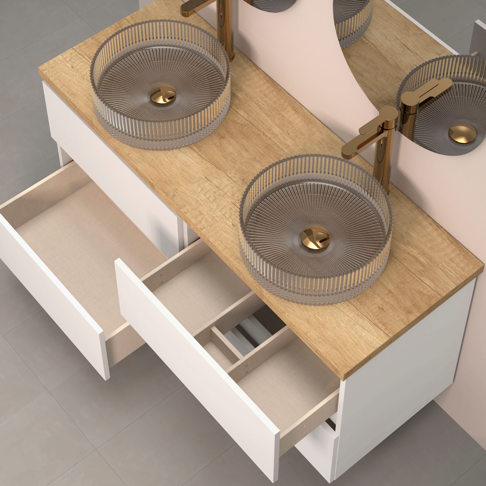 ENSEMBLE DE SALLE DE BAINS KUB | 120CM BLANC | QUATRE TIROIRS | ÉVIERS EN VERRE | MIROIR NON INCLUS | MEUBLES ASSEMBLÉS | ALDAY