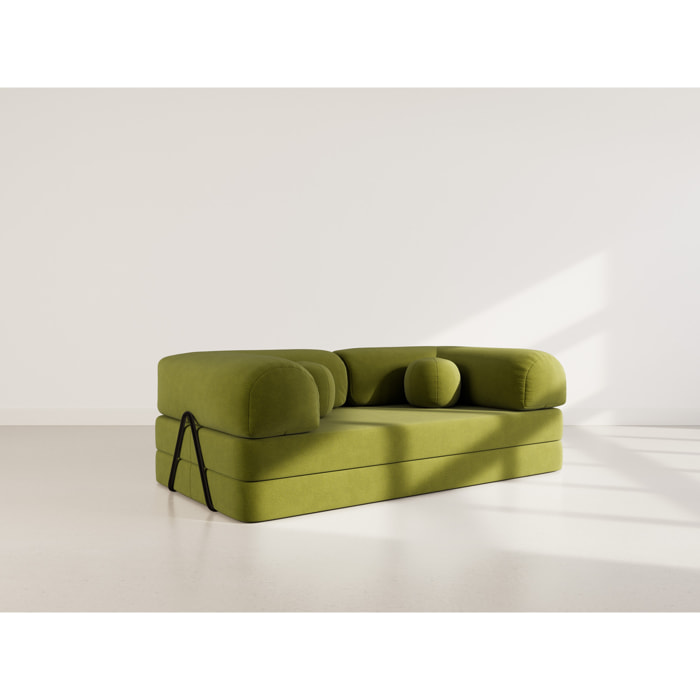 Nebula - Canapé 3 places convertible en velours texturé - Vert Kaki