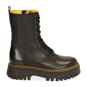 Botas militares de cuero negro/amarillo