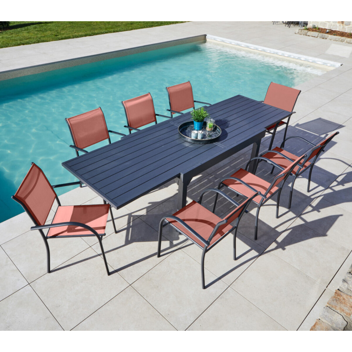Ensemble table et chaises de jardin  - terracotta - HONFLEUR XL BEZIERS