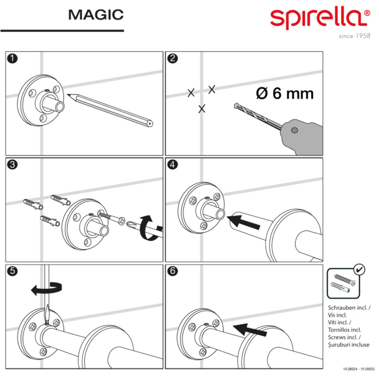 Barre tringle pour rideau de douche d'angle à  fixer en Alu MAGIC 80x80cm Blanc Spirella