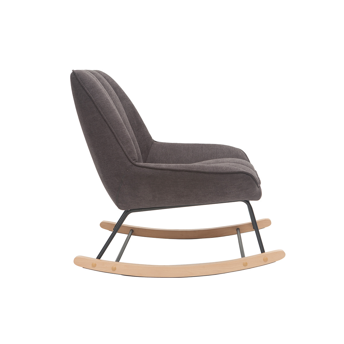 Rocking chair design en tissu effet velours gris foncé, métal noir et bois clair BILLIE