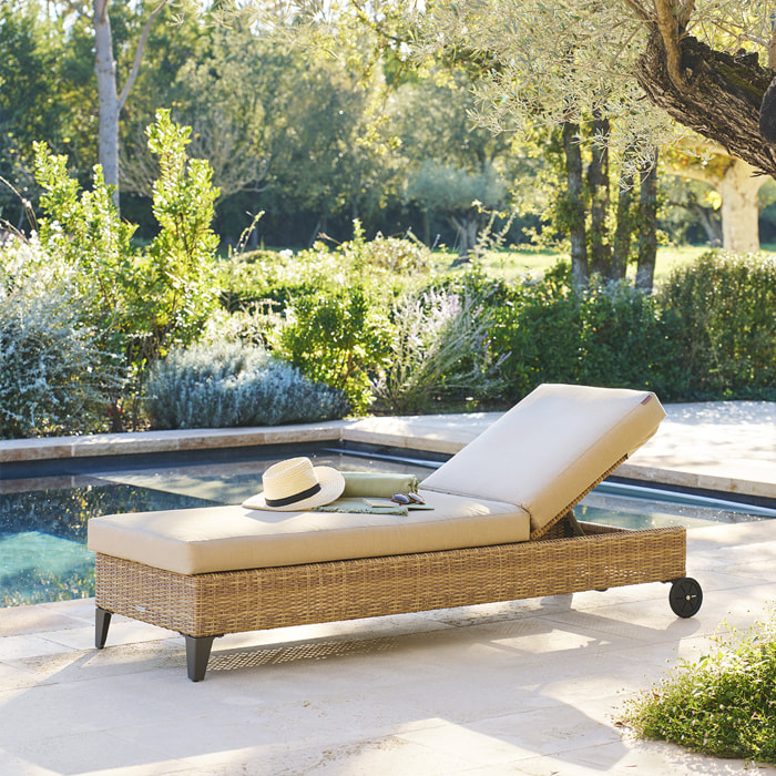 Lit de piscine "Boali" Savana aluminium résine tressée et polyester