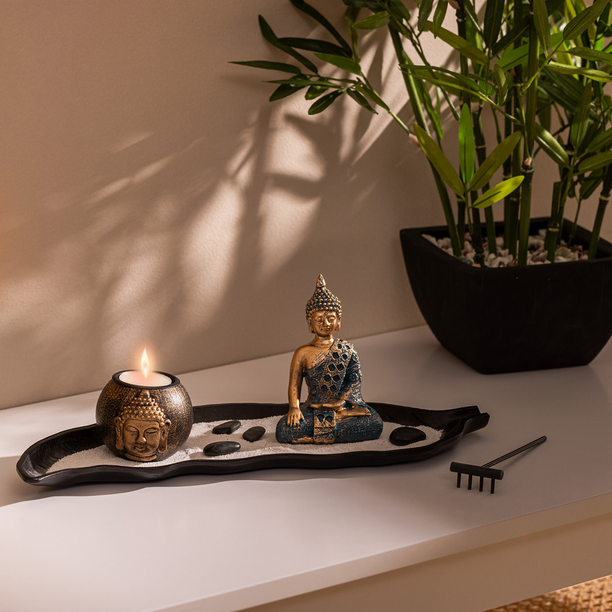 Jardin zen bois Shamy noir 37x15cm