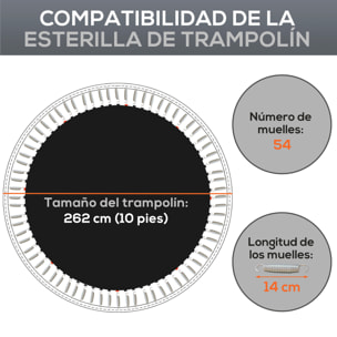 Tapete de Repuesto para Trampolín Redondo Ø262 cm Colchoneta para Trampolín de 10 Pies Anti-UV y 8 Filas de Costuras Negro