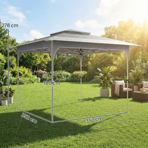 Carpa Plegable 3,5x3,5 m, Pop-up, Cenador Pabellón de Jardín con Doble Techo, Cierre Central, UPF50+, Altura Ajustable de 3 Niveles y Bolsa de Transporte, Gazebo para Fiestas, Exterior, Gris
