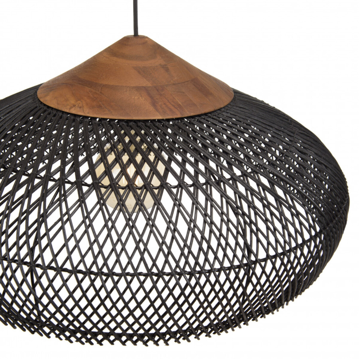 ALIDA - Suspension 65x65cm en rotin couleur noire et teck recyclé