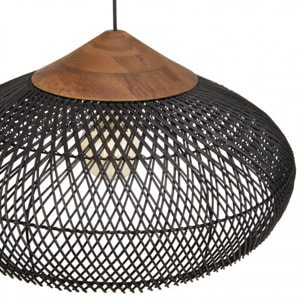 ALIDA - Suspension 65x65cm en rotin couleur noire et teck recyclé