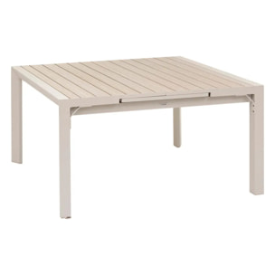 Table de jardin extensible carrée "Évasion" en aluminium lin et blanc traité époxy 10 places