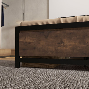 Lit double design industriel - tête de lit, pied de lit et sommier - dim. 195L x 144l x 103H cm - compatible matelas 190L x 140l cm - acier noir MDF aspect bois avec veinage