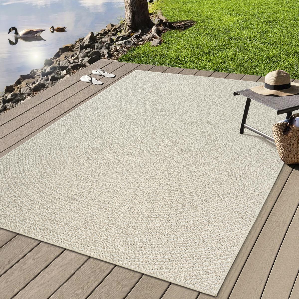 Tapis extérieur intérieur NOLAM aspect jute motif rond  ton sur ton