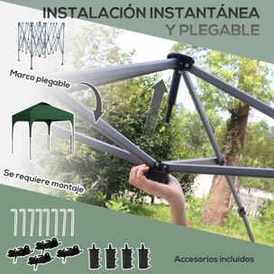 Outsunny Cenador Plegable 2,5x2,5x2,68 m Carpa de Jardín Protección UV 50+ Ajustable en Altura con 4 Bolsas de Arena y Bolsa de Transporte para Camping Fiestas Patio Verde Oscuro