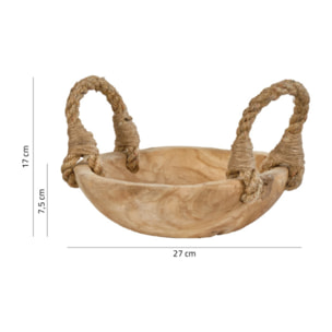 Corbeille 27 cm en bois massif de teck avec 2 anses en corde - AGADIR