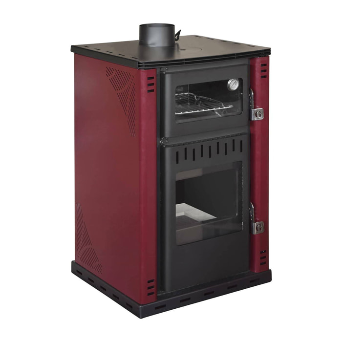 Stufa a legna Aragona, Caminetto a legna, Focolare a legna, Stufa rustica, Made in Italy, 62x62 h102 cm, Rosso